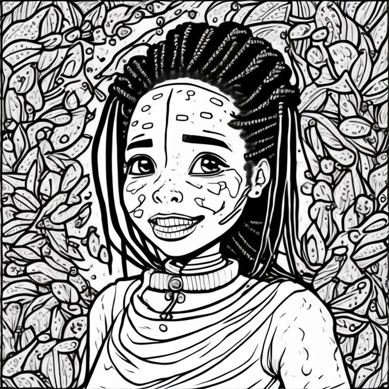 cute black girl with braids coloring page