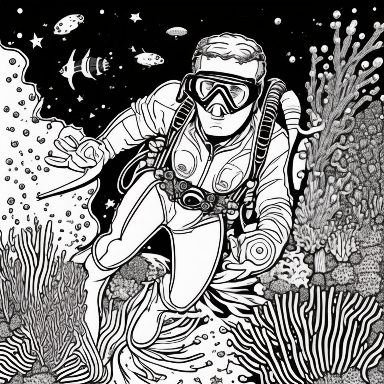 wonderful sea world with scuba drivers coloring page