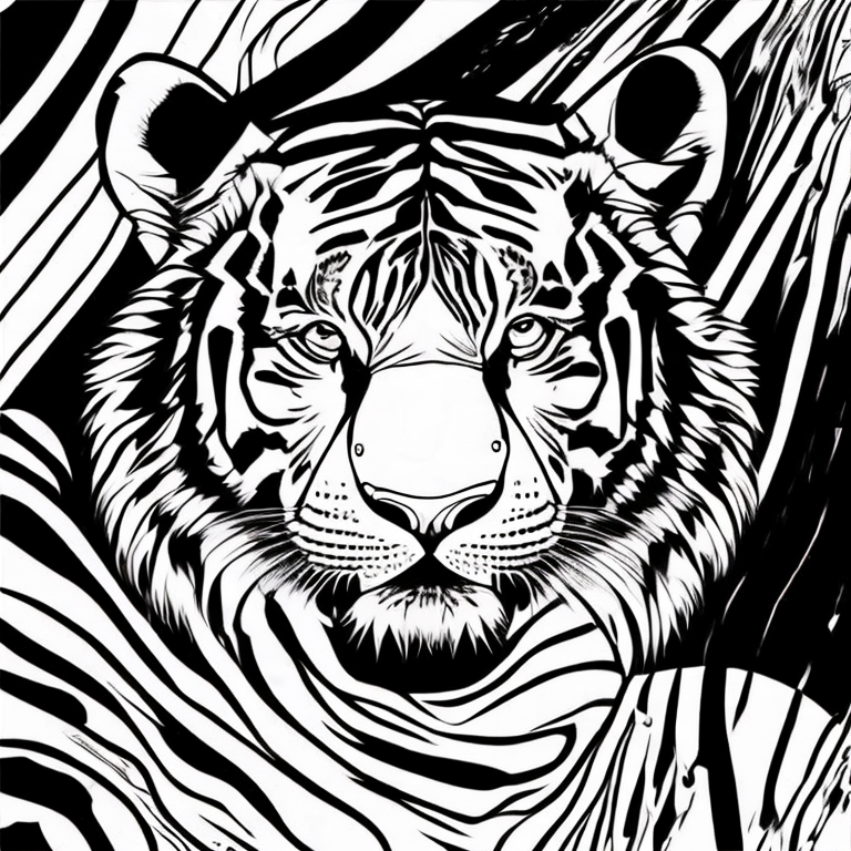 tigre preto e branco com fundo branco coloring page