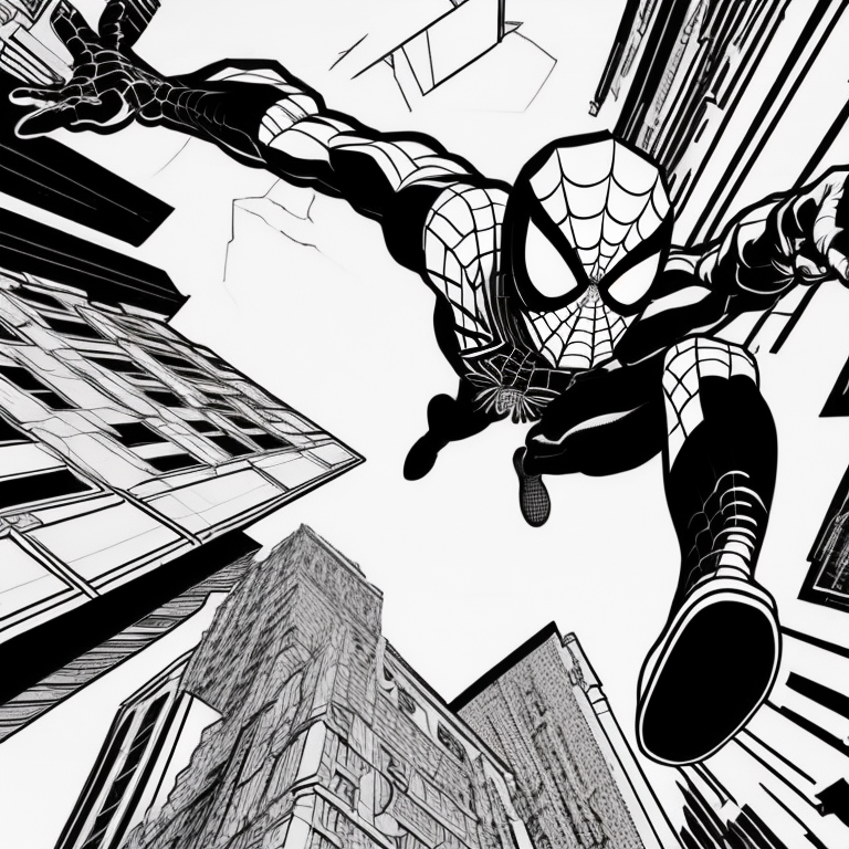 Spiderman flying between buildings