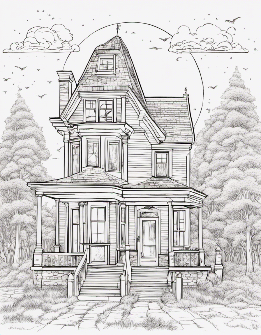 realistic haunted house coloring page