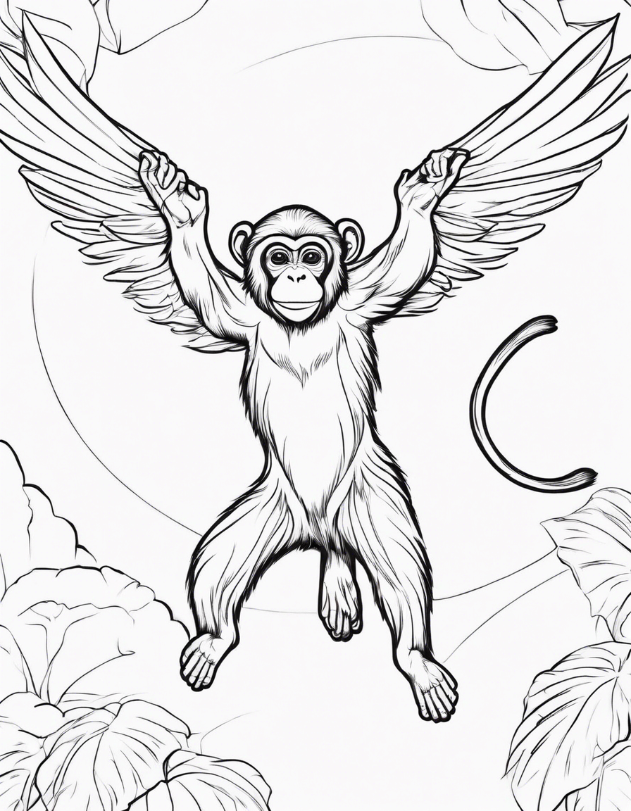 Monkey flying on air coloring page