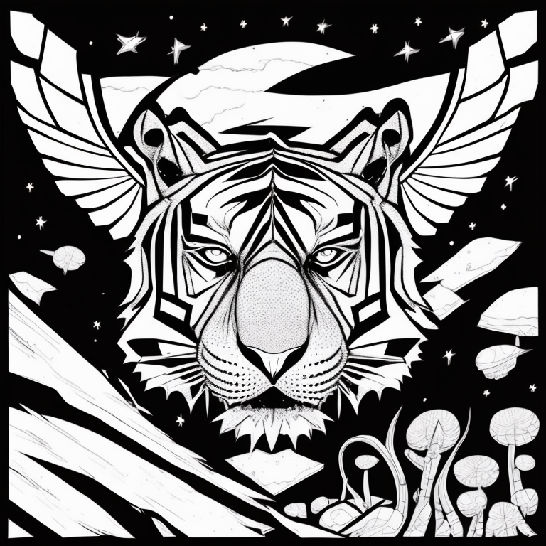 A super tiger with wings flying in the sky coloring page