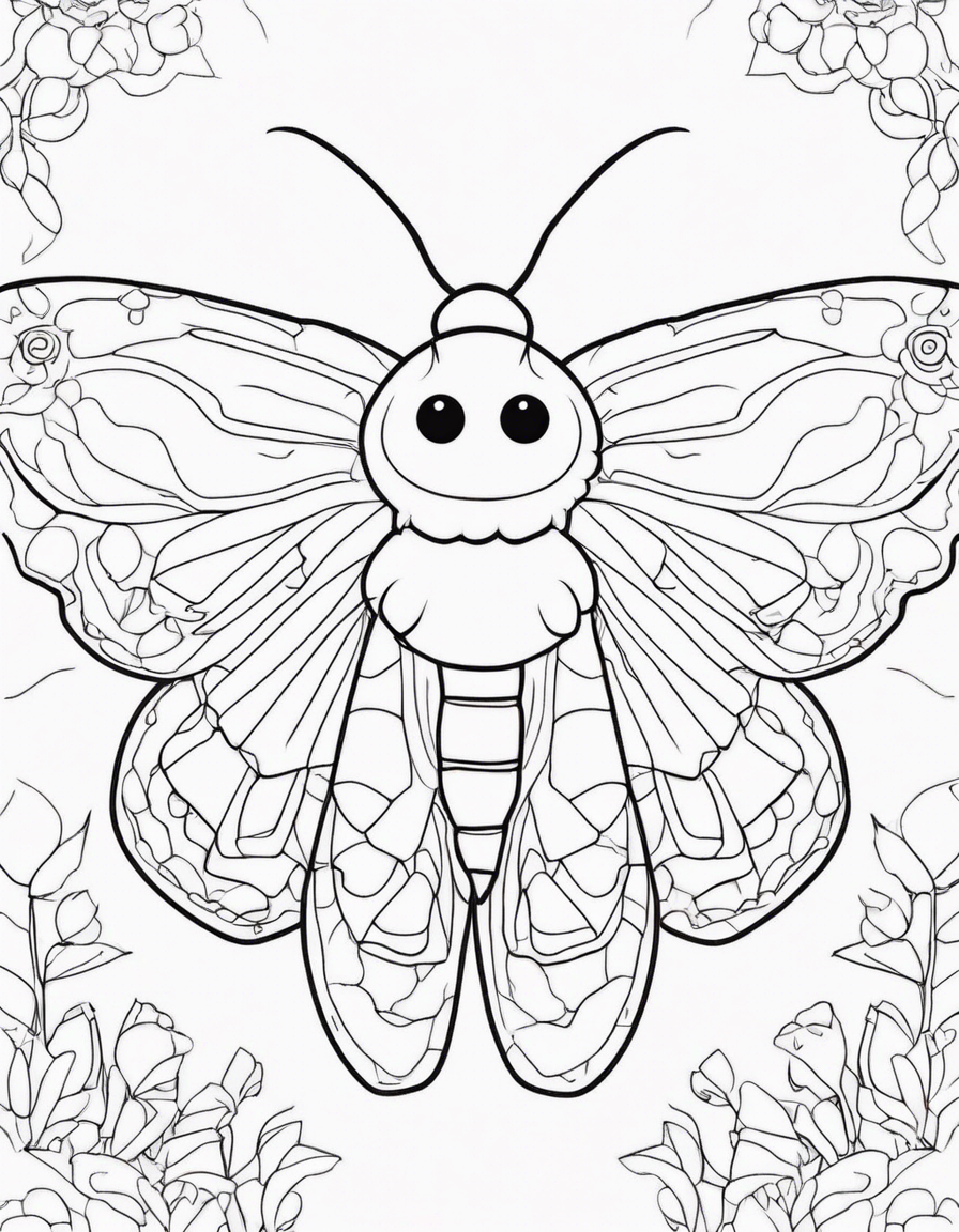 Kawaii fuzzy moth coloring page