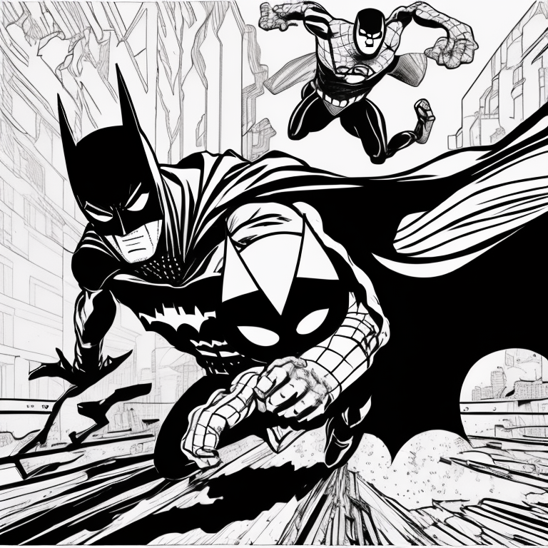 batman fighting spider man coloring page