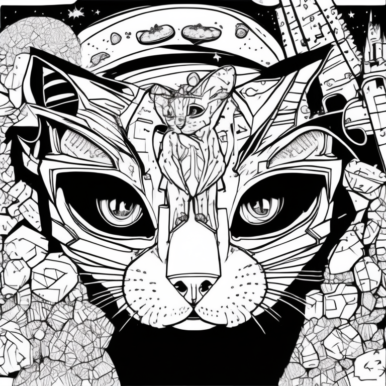 Faça um desenho em estilo realista de um gato e uma torre coloring page