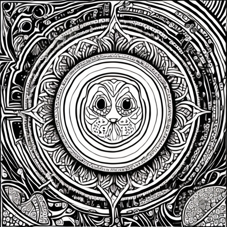 Coloring page for adults, bold lines, dark lines, mandala  body, mandala akita face, mandala face, symmetrical, white background, clean line art, fine line art 