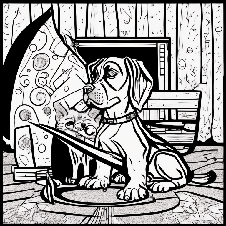 Dog eating a cat coloring page