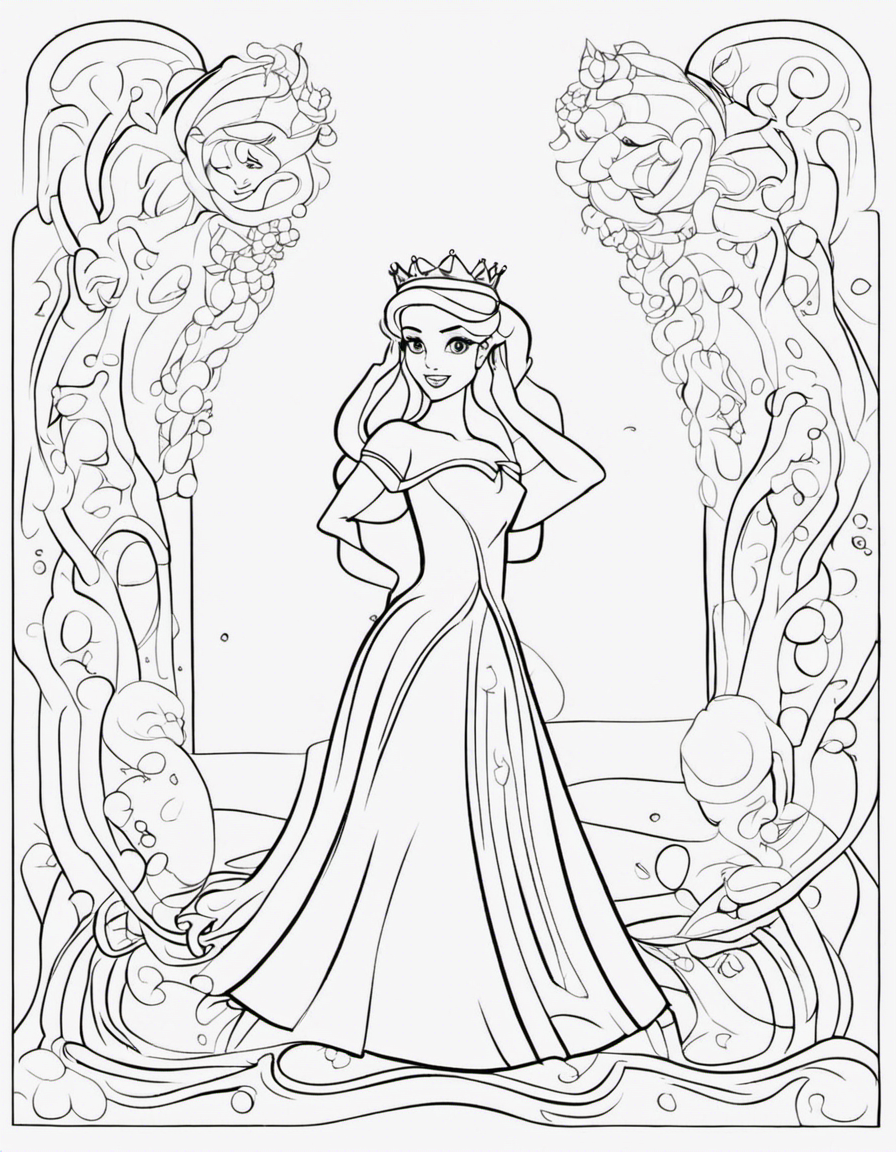 cartoon princess and frog coloring page