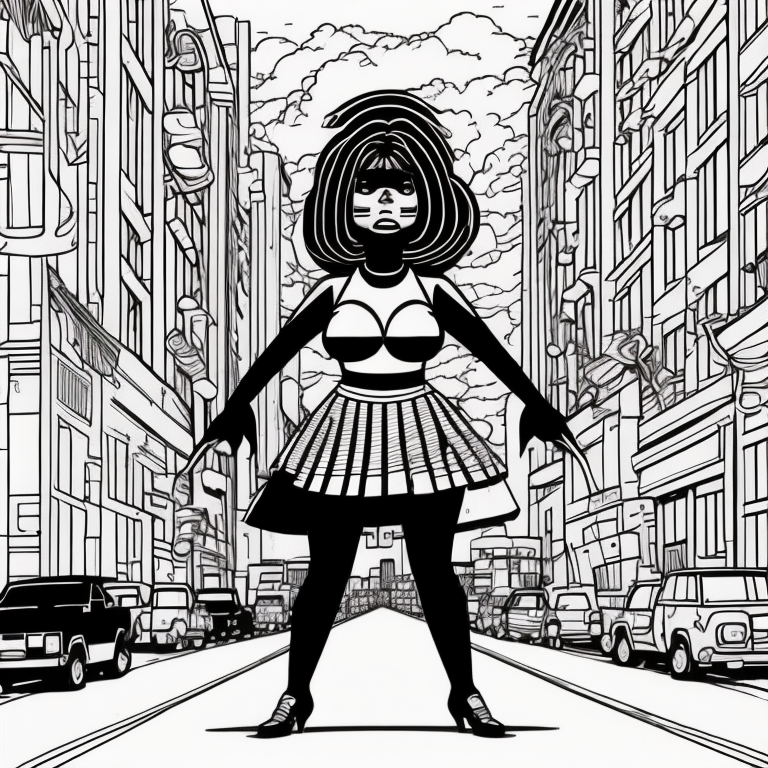 giant woman stepping on a city coloring page