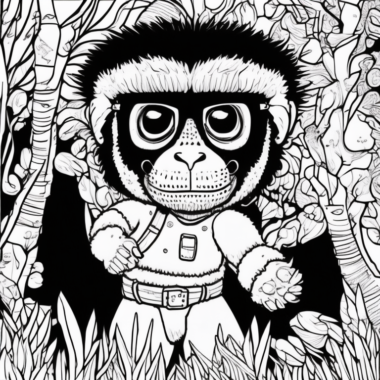 macaco preto e Branco para colorir coloring page