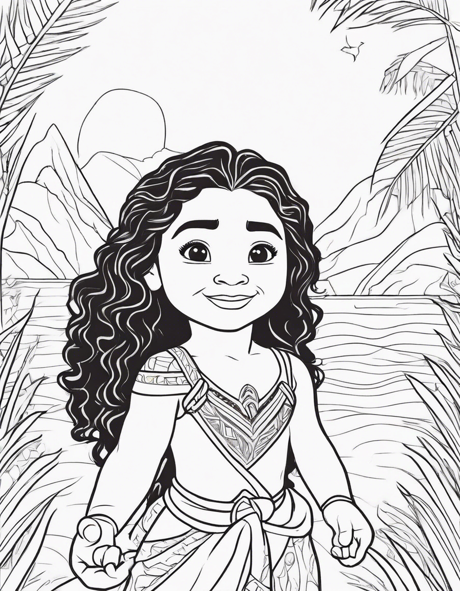 MOANA AND A TODDLER GIRL coloring page