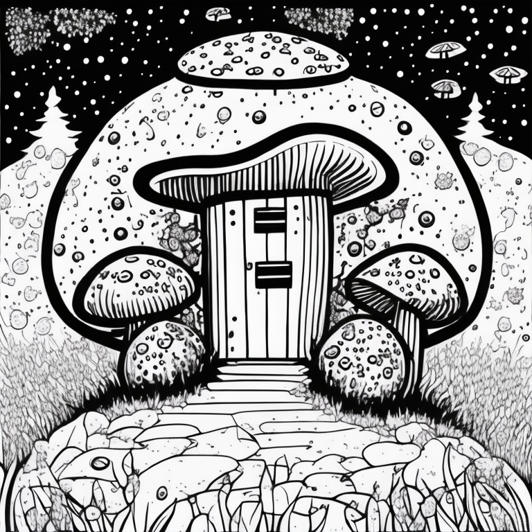 mushroom shaped house, cute coloring page