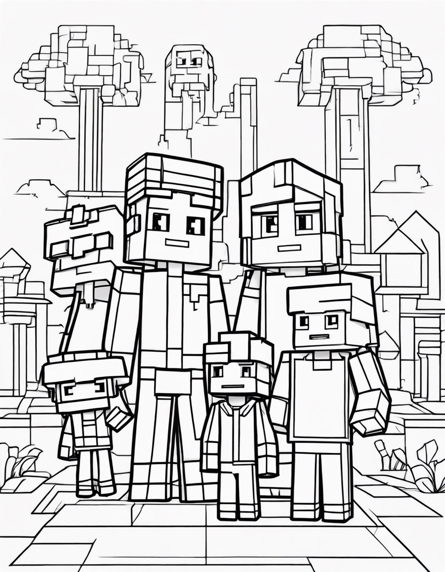 minecraft happy family coloring page