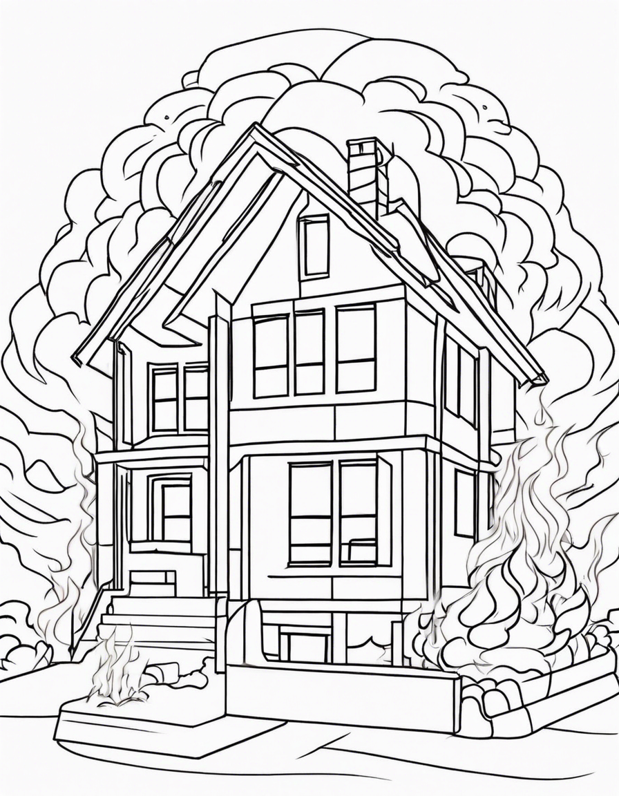 house on fire icon coloring page