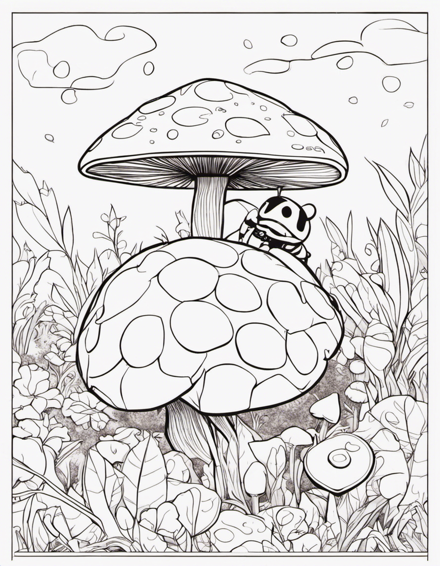 big ladybug girl under mushroom coloring page