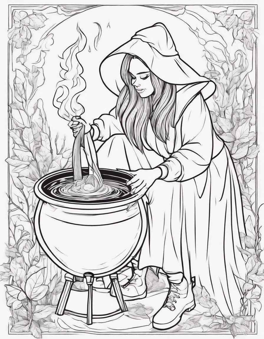 witch and caldron  coloring page