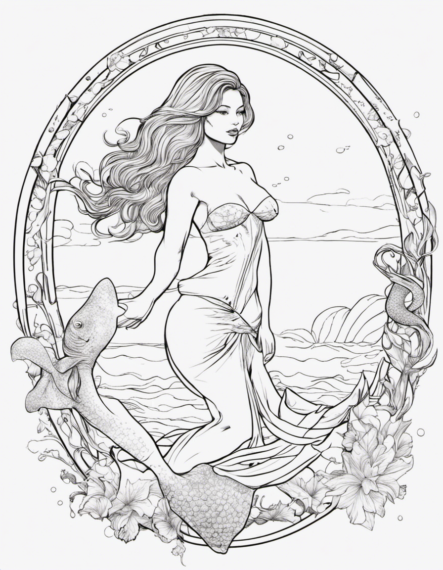 realistic mermaid coloring page