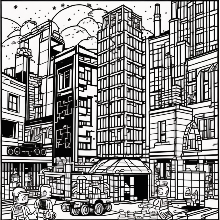 Lego city buildings  coloring page