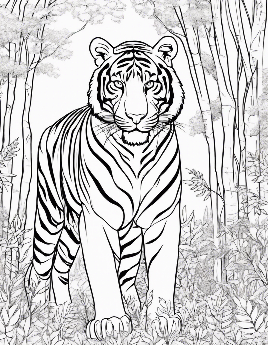 tiger in forest coloring page