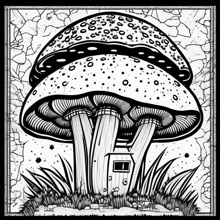 mushroom shaped house, cute coloring page