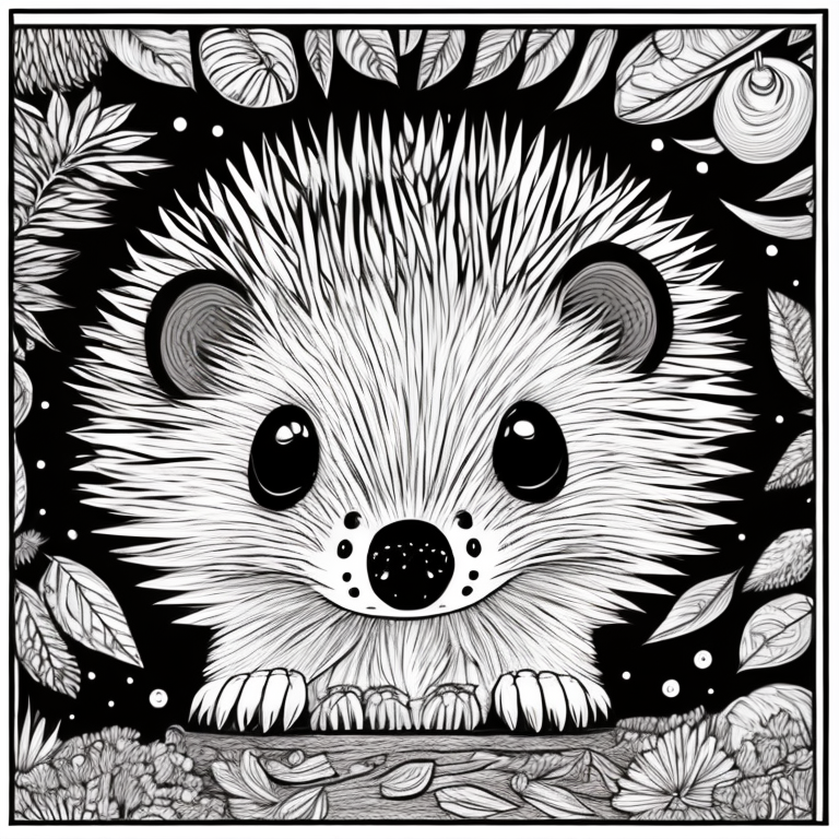 Cute hedgehog eating coloring page