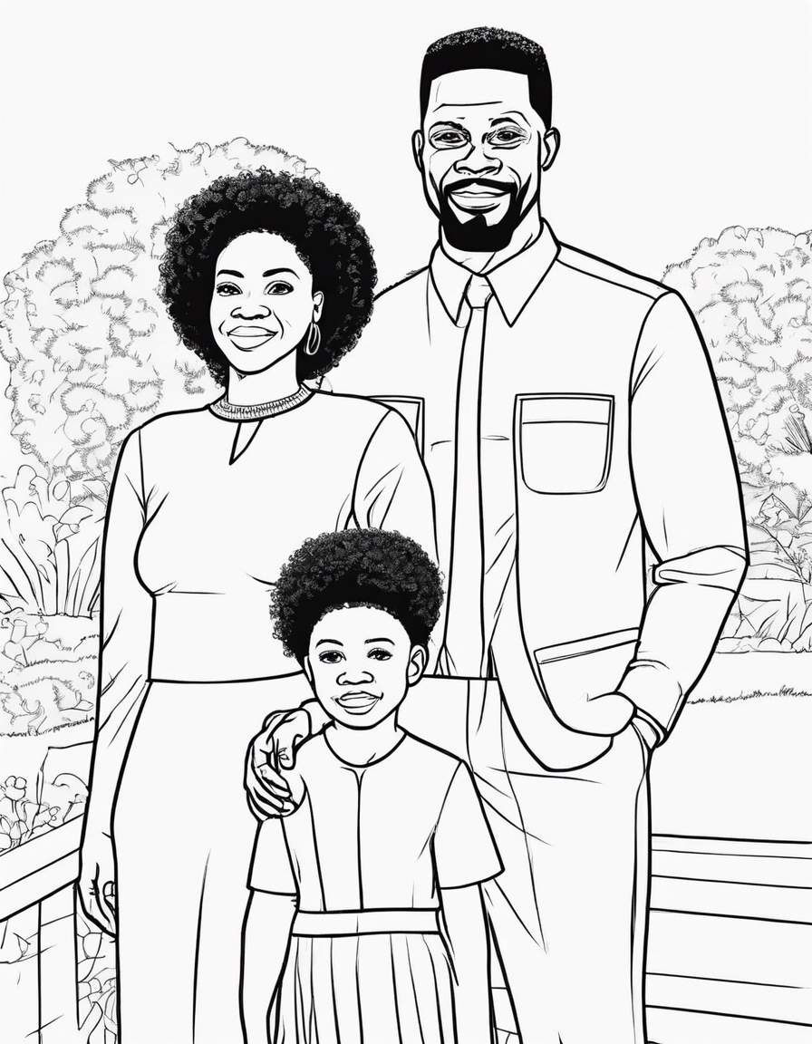 african american family no color coloring page