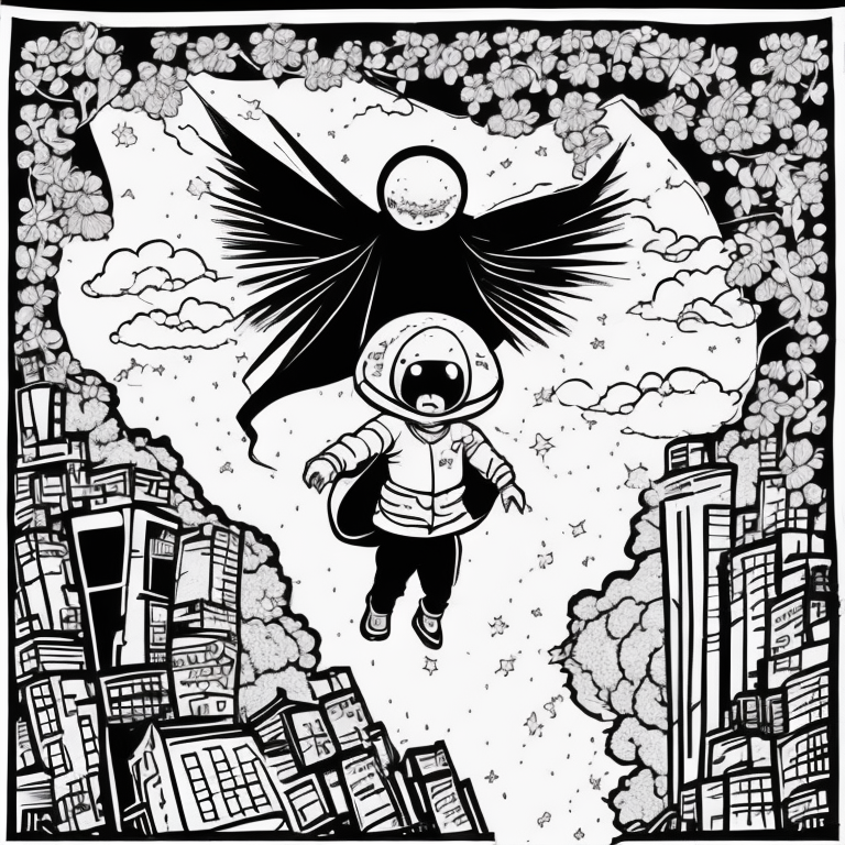 Kids flying in capes in singapore coloring page