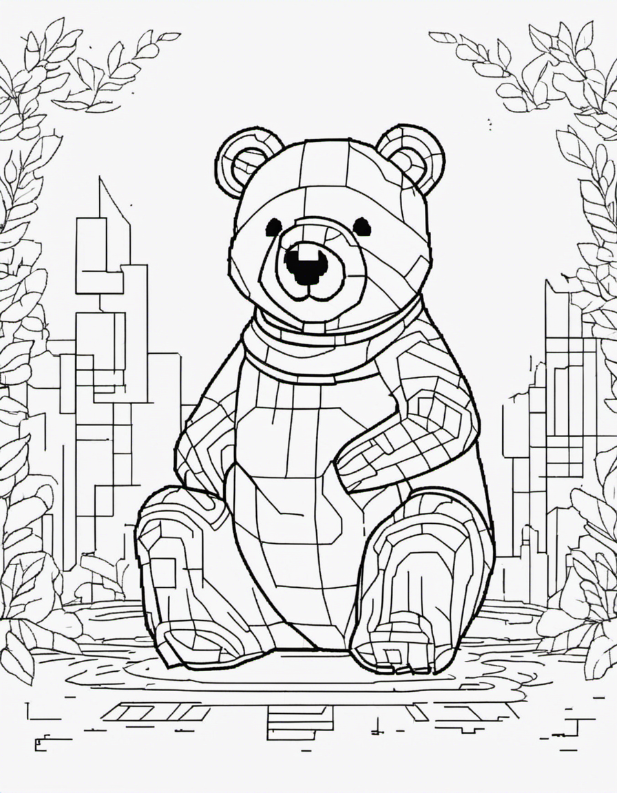 pixel art cartoon bear coloring page