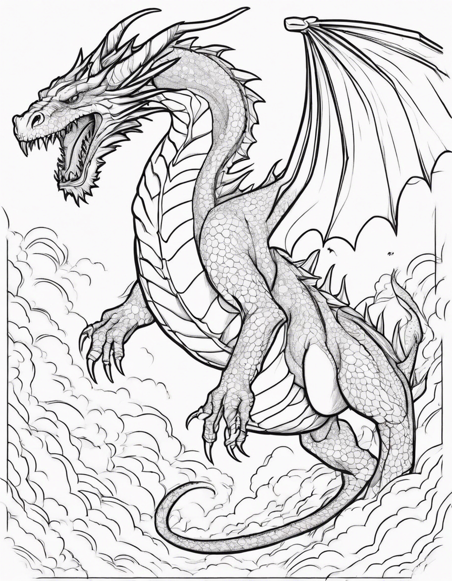 Dragon flying through lightning storm  coloring page