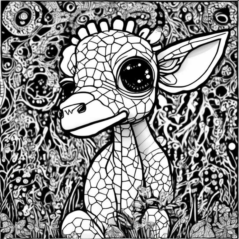 Cute and adorable cartoon baby giraffe, fantasy, dreamlike, super cute, trending on artstation , trending on artstation, sharp focus, studio photo, intricate details, highly detailed, by greg rutkowski coloring page