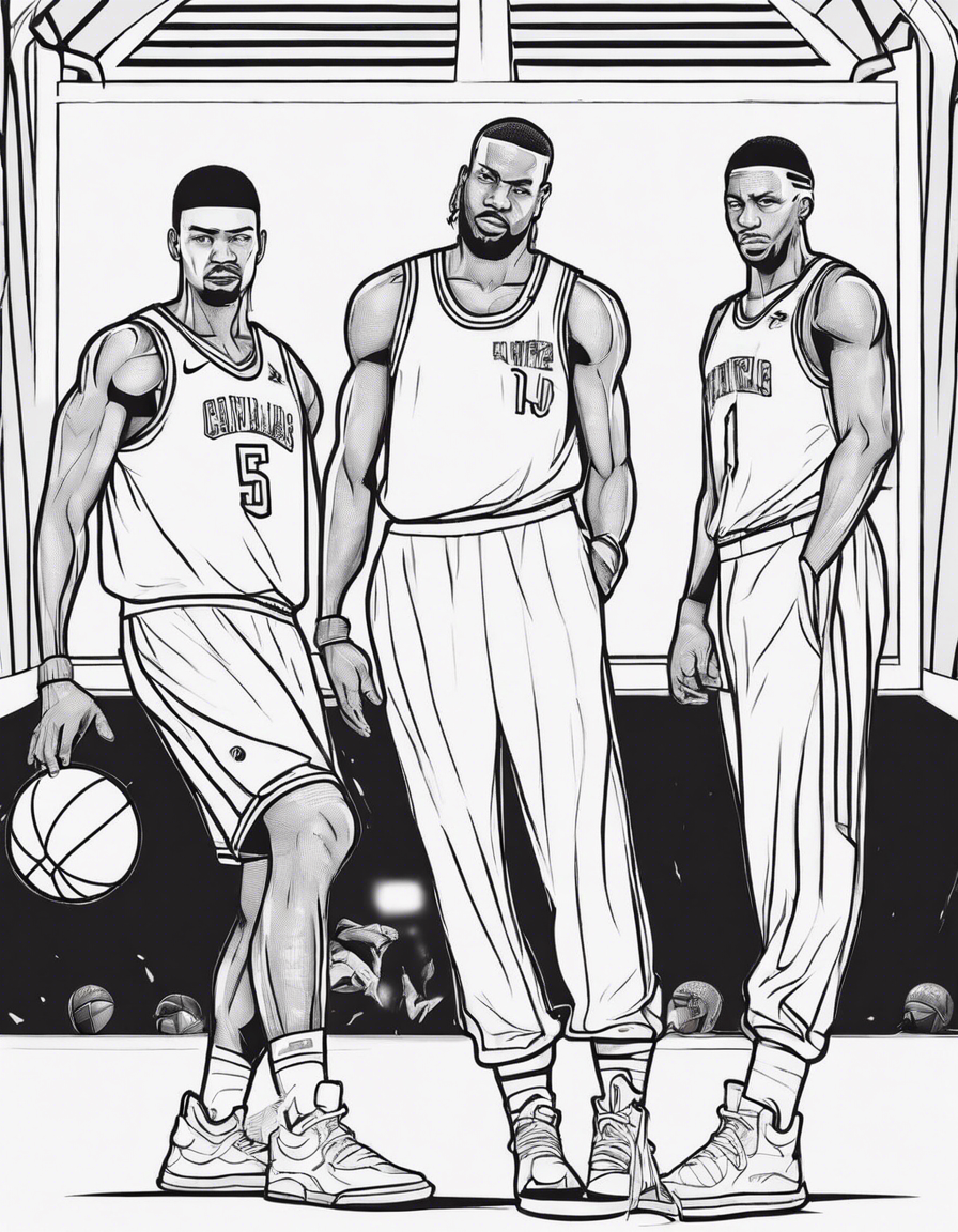 Three basketball playing gangsters  coloring page