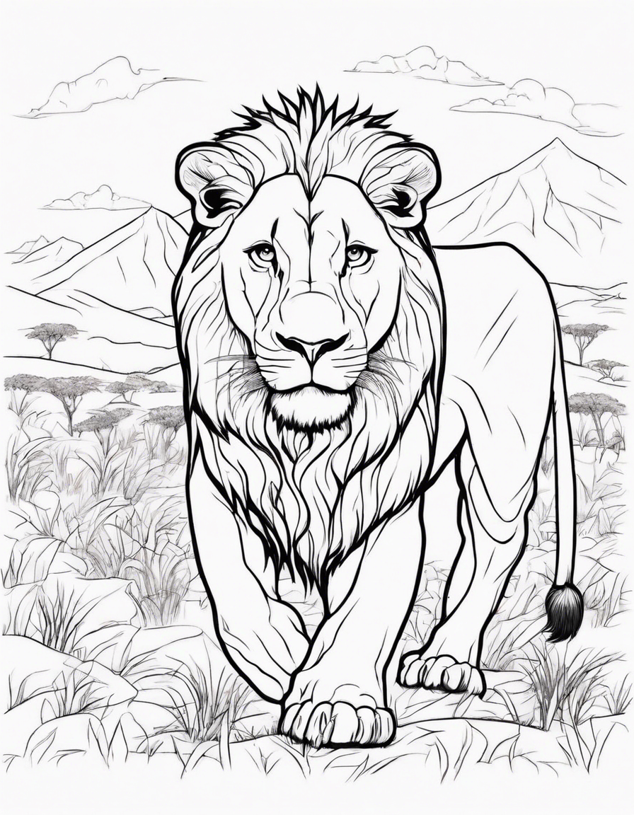 lion in the savana coloring page