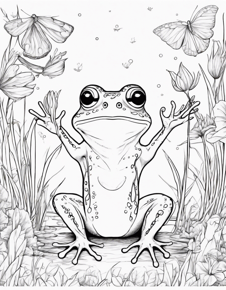 Frog and fairies coloring page