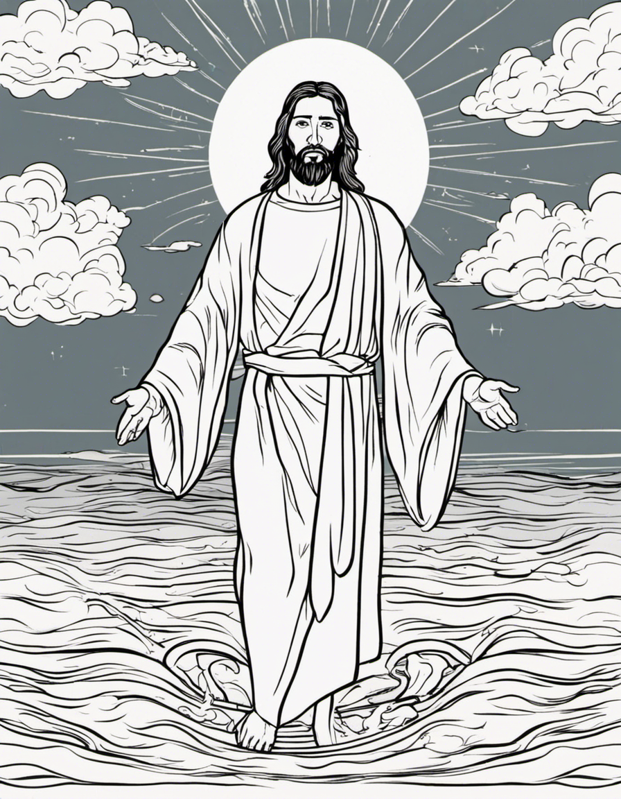 A picture of Jesus walking on water coloring page