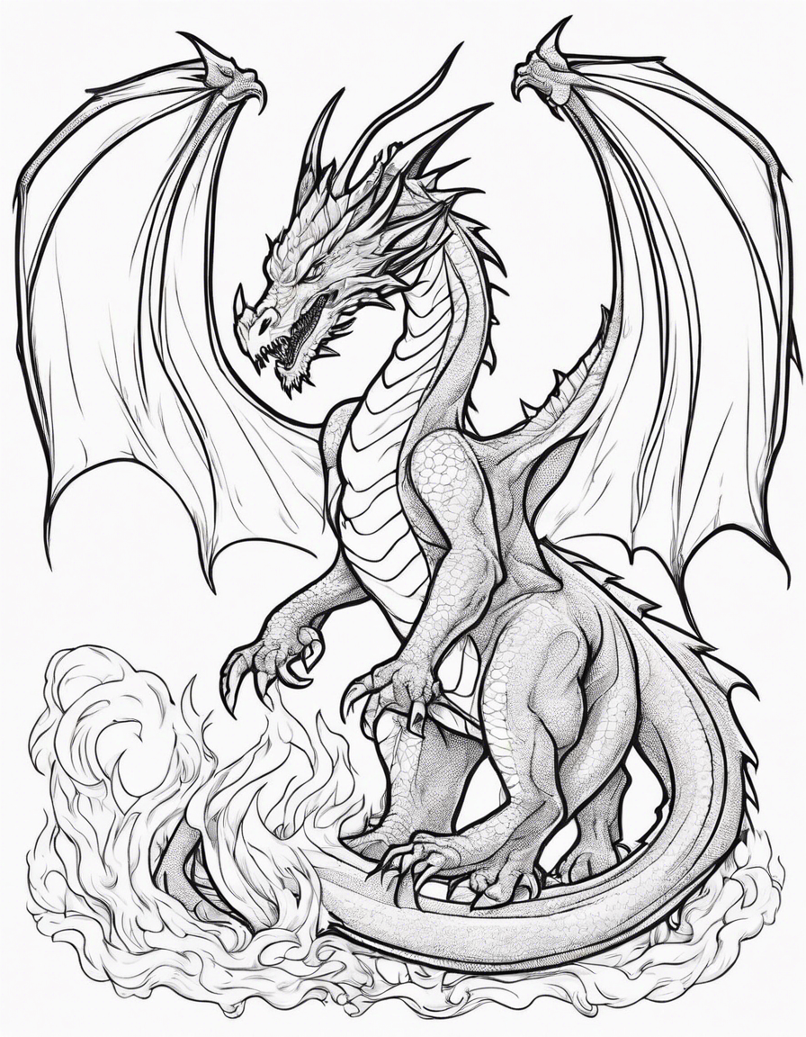 Dragon breathing fire coloring page