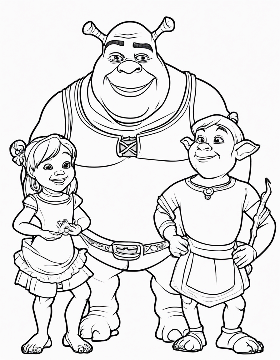 Shrek and Fiona and ogre babies  coloring page