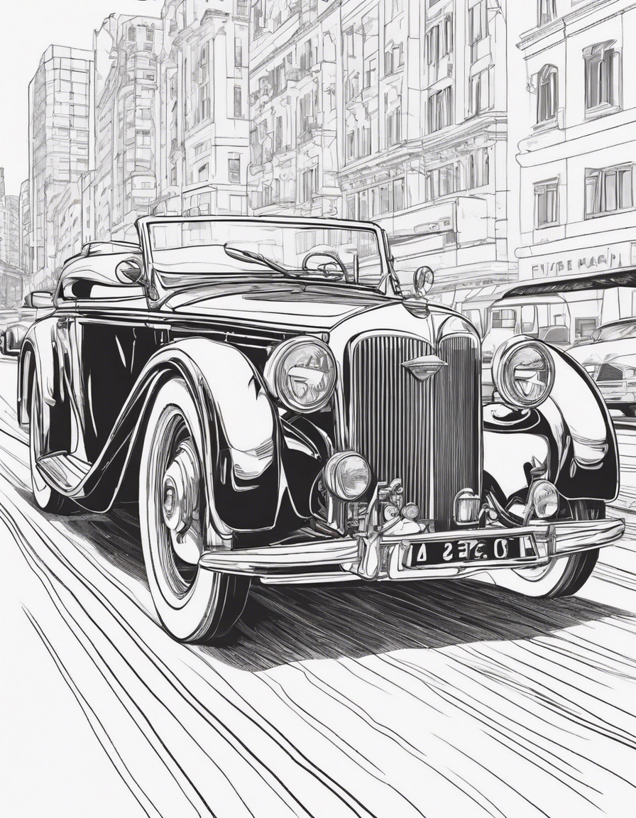 classic car on the road coloring page