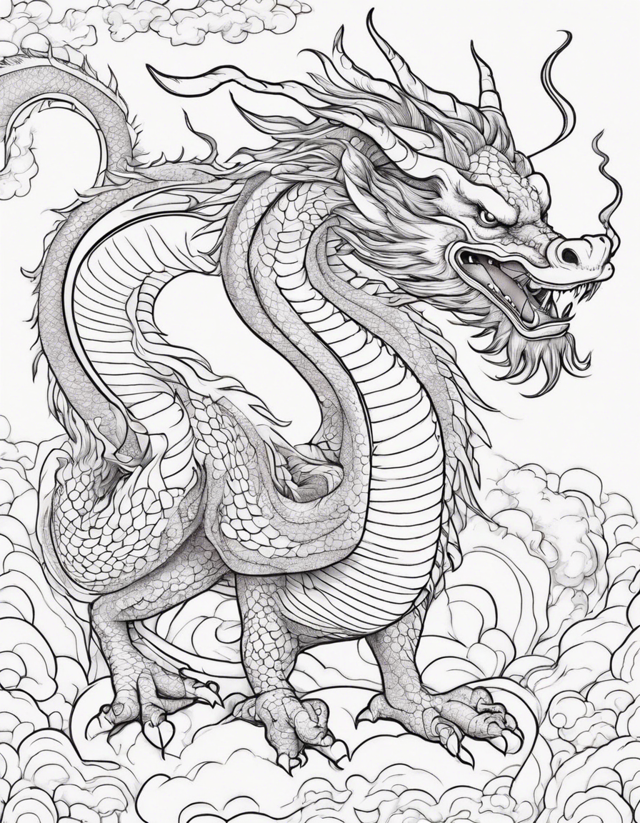 chinese dragon with rainbow scales coloring page