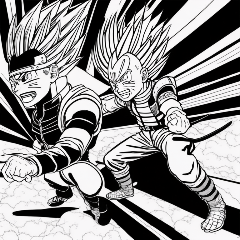 Vegeta vs naruto fighting coloring page