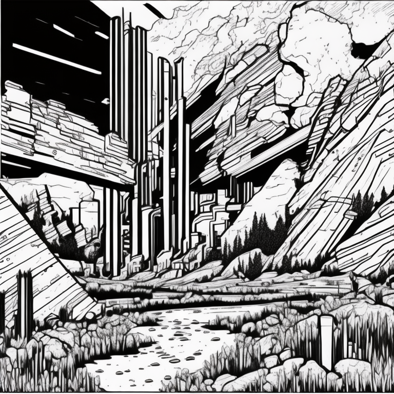 Cyberpunk landscape coloring page