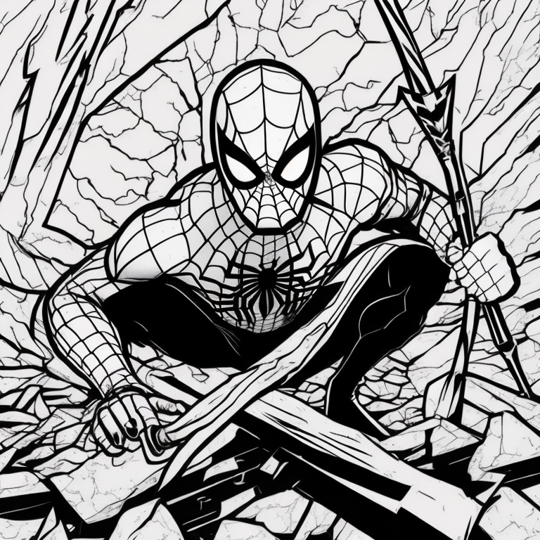 spider man with holding axe coloring page