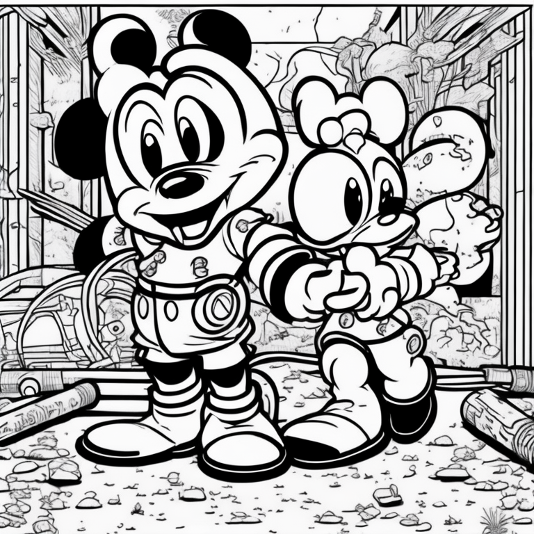 Minnie Mouse and Donald Duck as firefighters coloring page