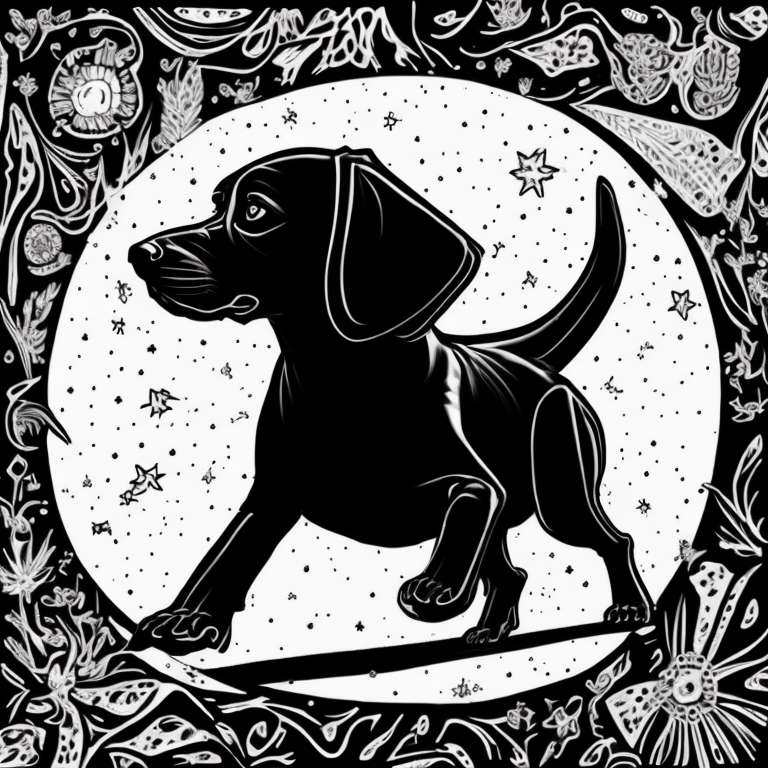 a black dog, learning to dance coloring page