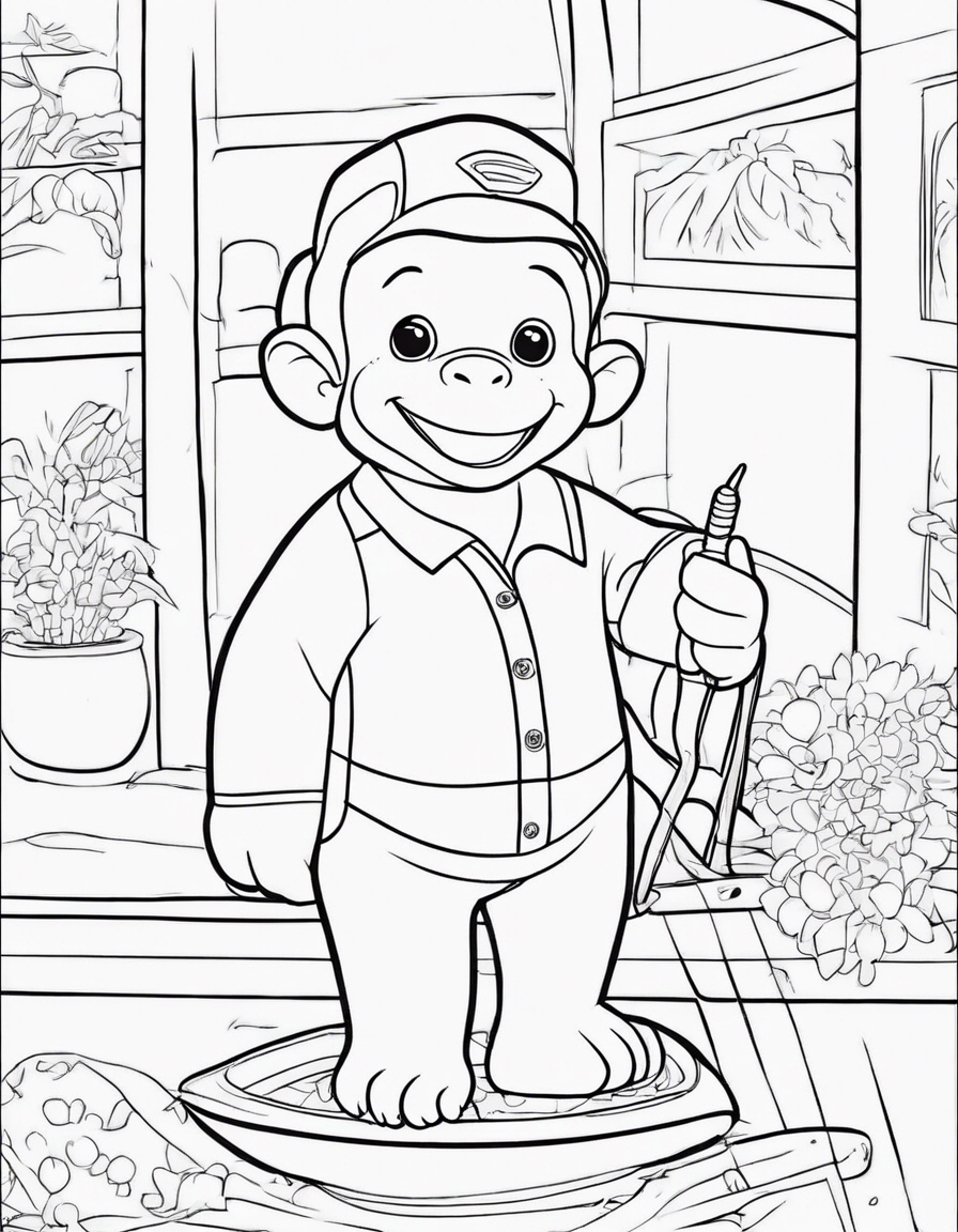Create a coloring page from the Curious George cartoon. coloring page
