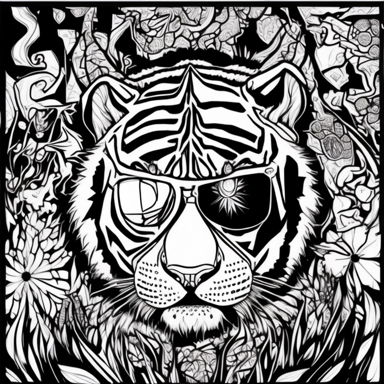 crie um tigre preto e branco para colorir