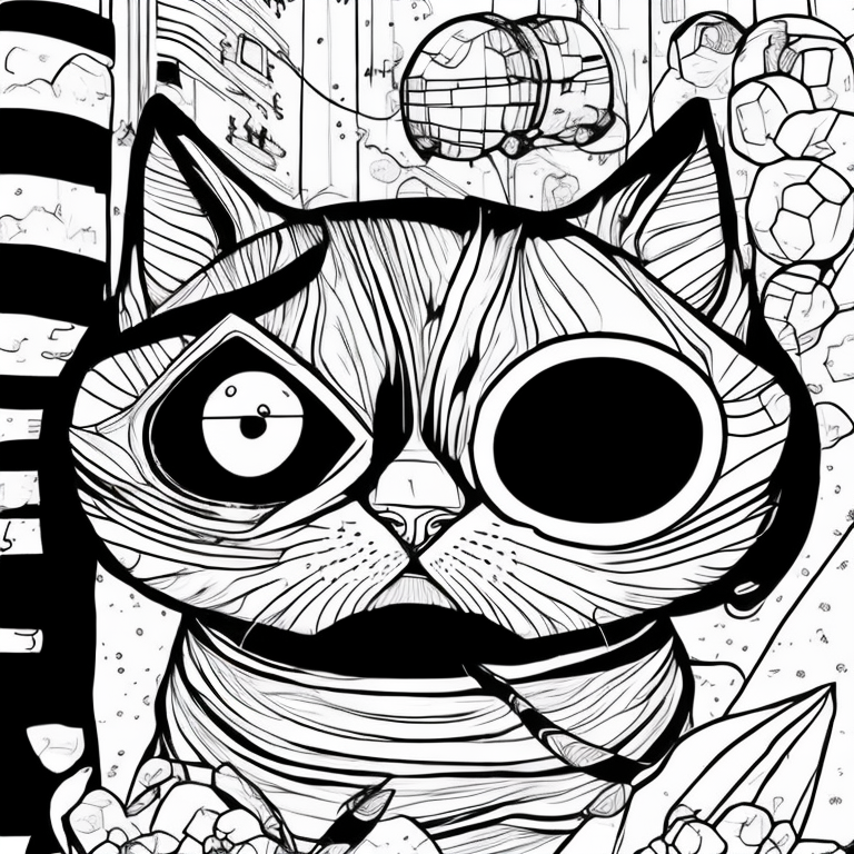 Faça um desenho em estilo realista de um gato e uma torre coloring page