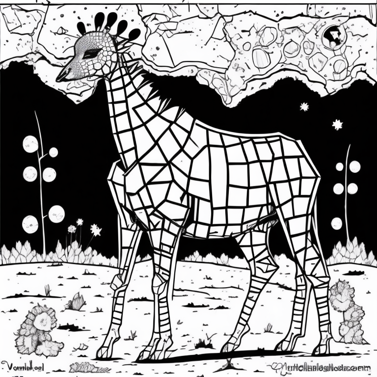 crie uma girafa preto e branco para colorir coloring page