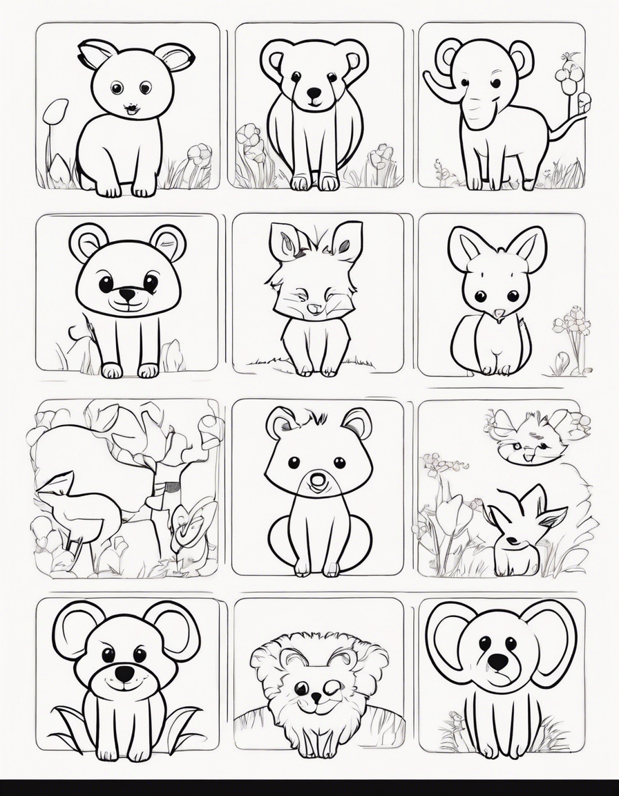 Animals with their names: Each page features an animal with its name written under it, helping children associate the shapes and sounds. coloring page