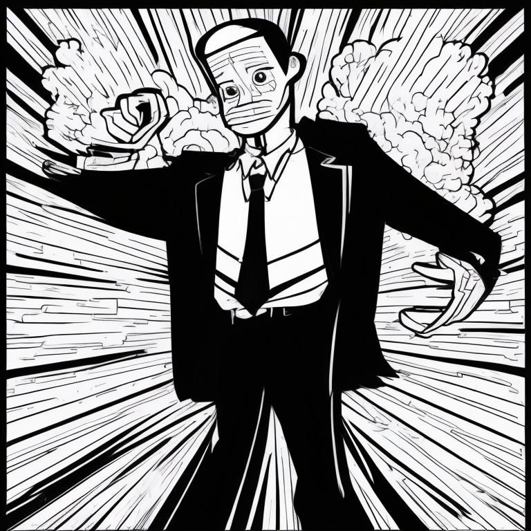 A man in a suit whose head is on fire  coloring page